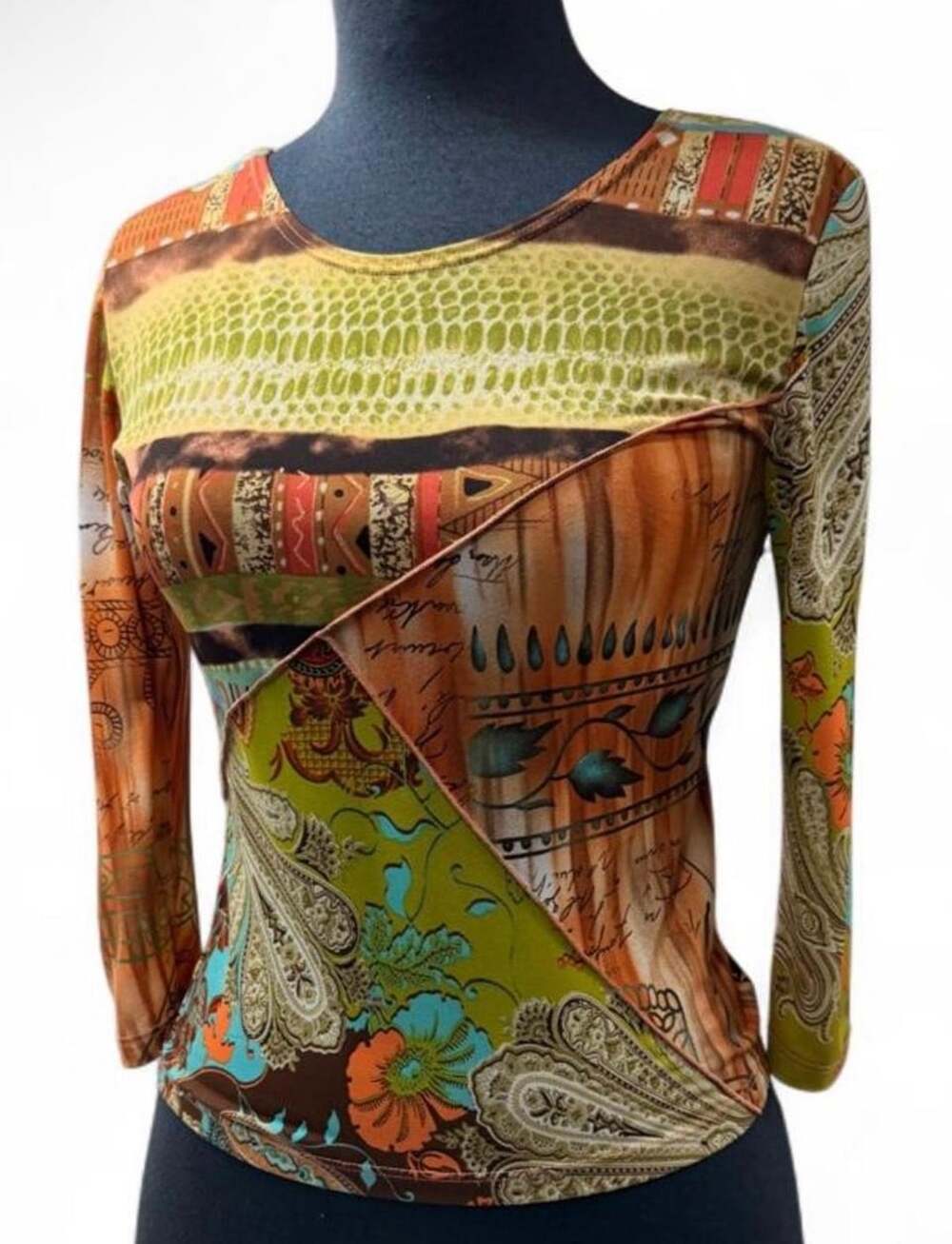 Caia Patchwork Animal Print Long Sleeve Top Size S Multicolor